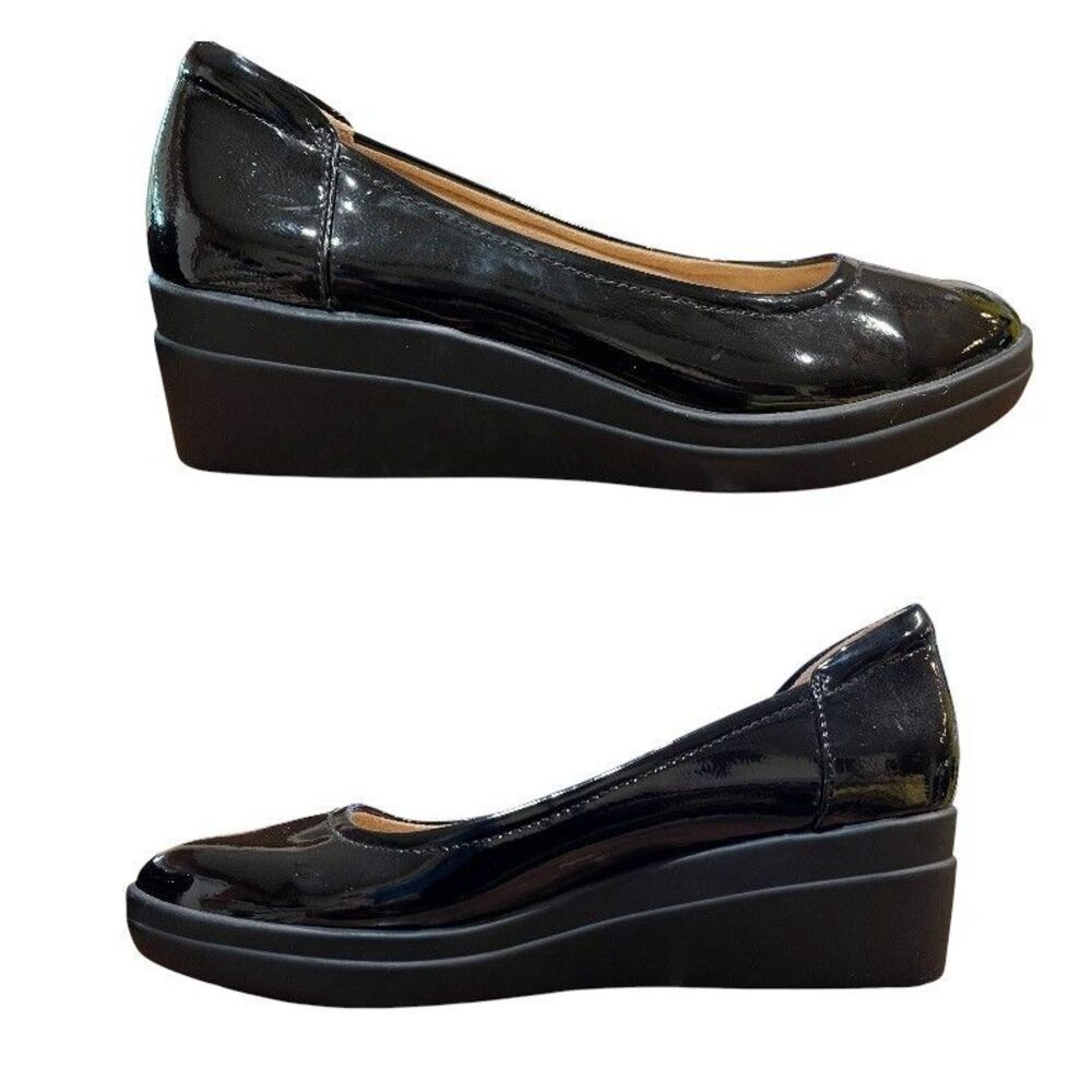 Naturalizer Black Patent Sam Comfort Wedge Pumps US 7.5 Office Casual Church - Picture 5 of 9